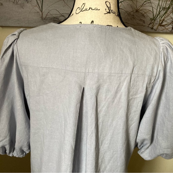 NWOT Cynthia Rowley women’s puff sleeve blue tent v-neck dress, size medium - Picture 4 of 8